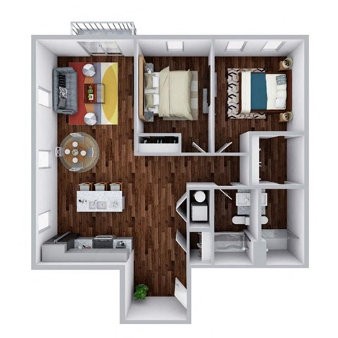 Floor plan for 2 beds, 2 baths, 1101 sqft